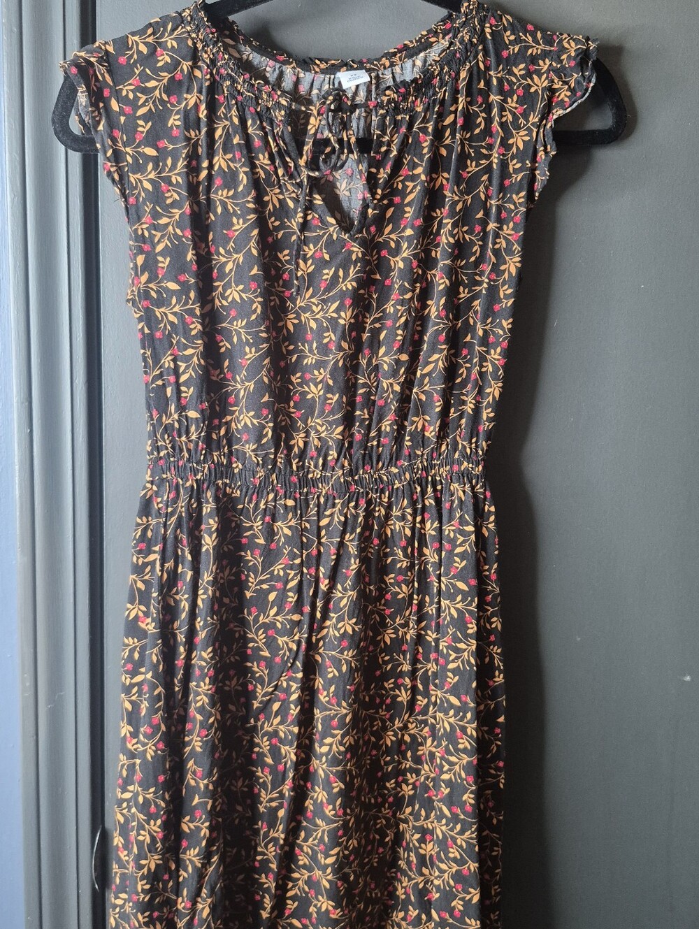 Old Navy Black Midi Dress with Orange and Pink Floral Print
